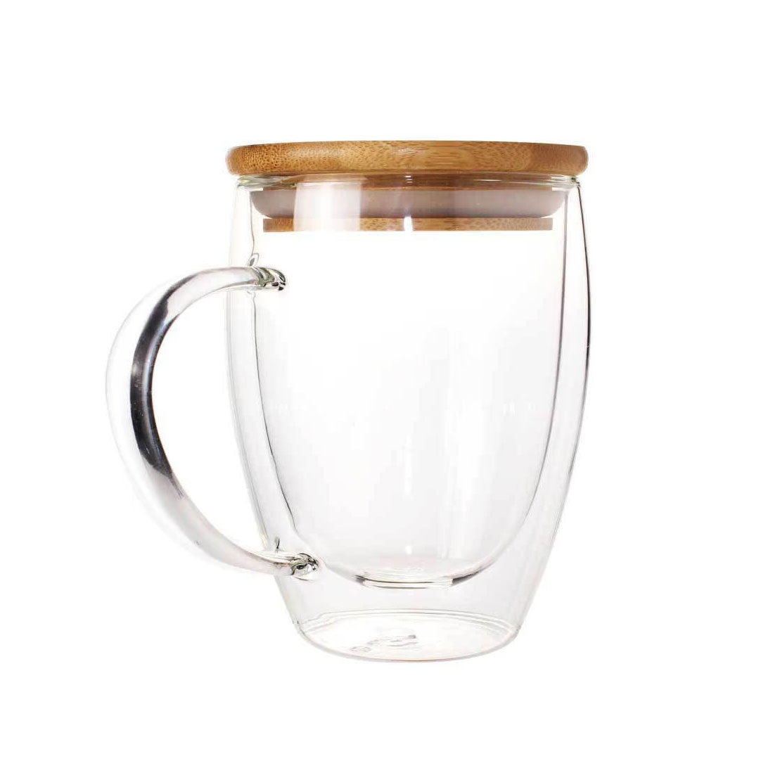 Double Wall Clear Glass Mug with Bamboo Lid