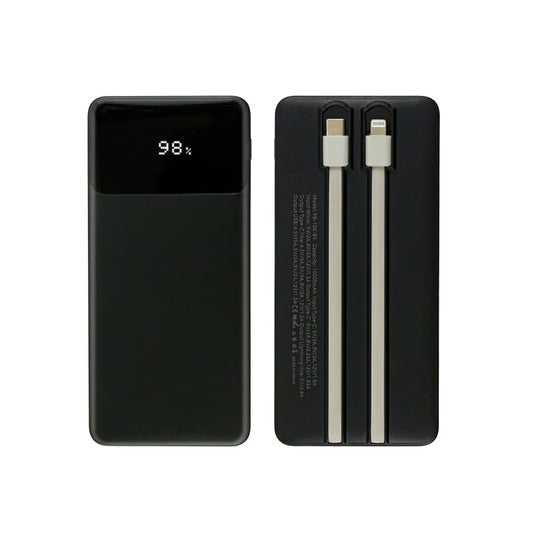 10000 mAh Powerbank with LED Screen and Built-in Cables