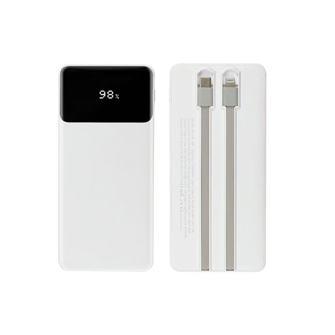 10000 mAh Powerbank with LED Screen and Built-in Cables
