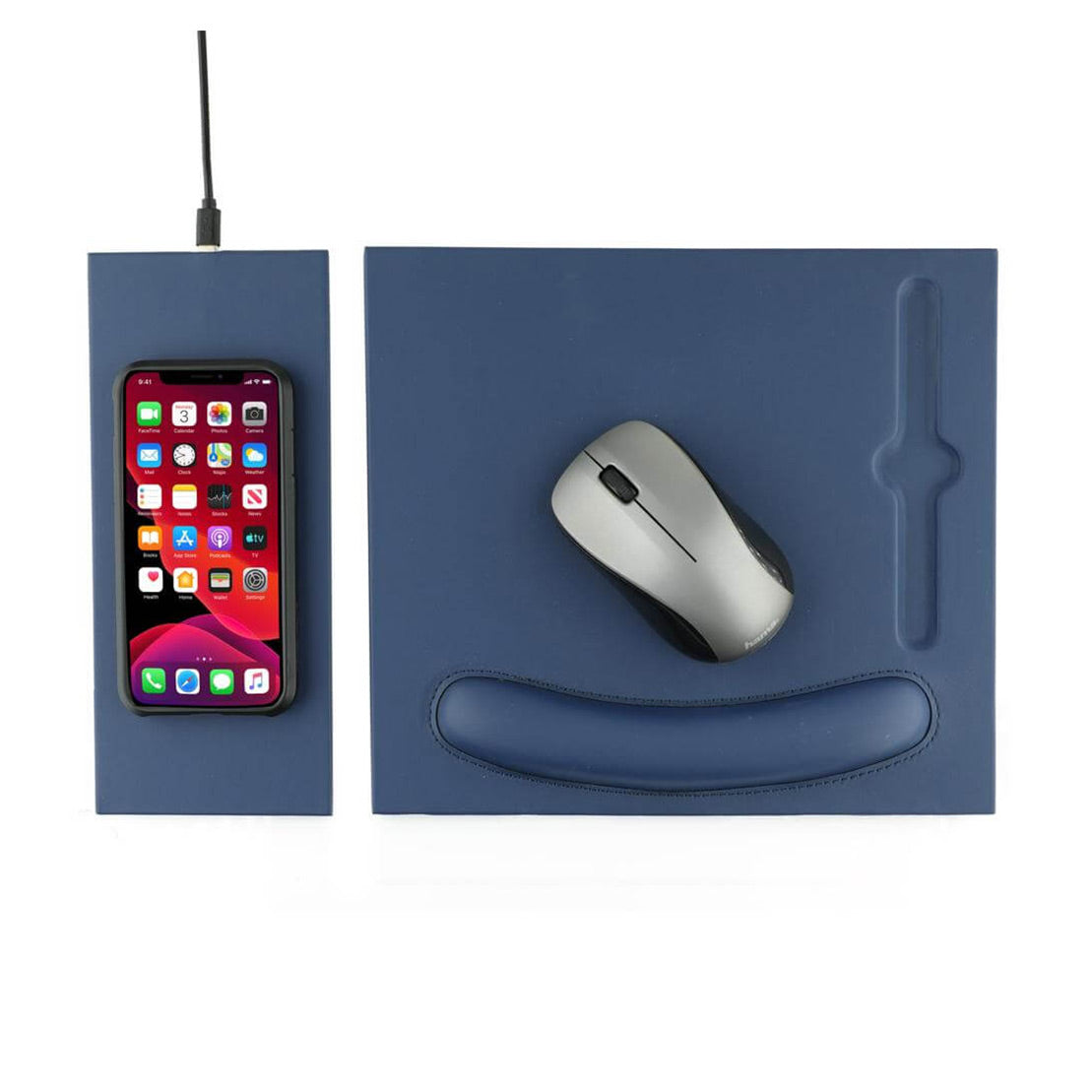 10W Wireless Charger PU Mouse Pad Navy Blue