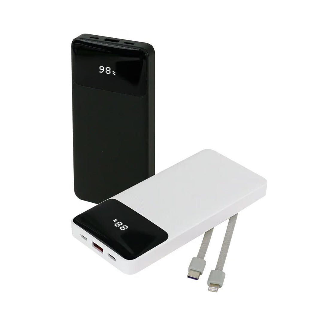 10000 mAh Powerbank with LED Screen and Built-in Cables