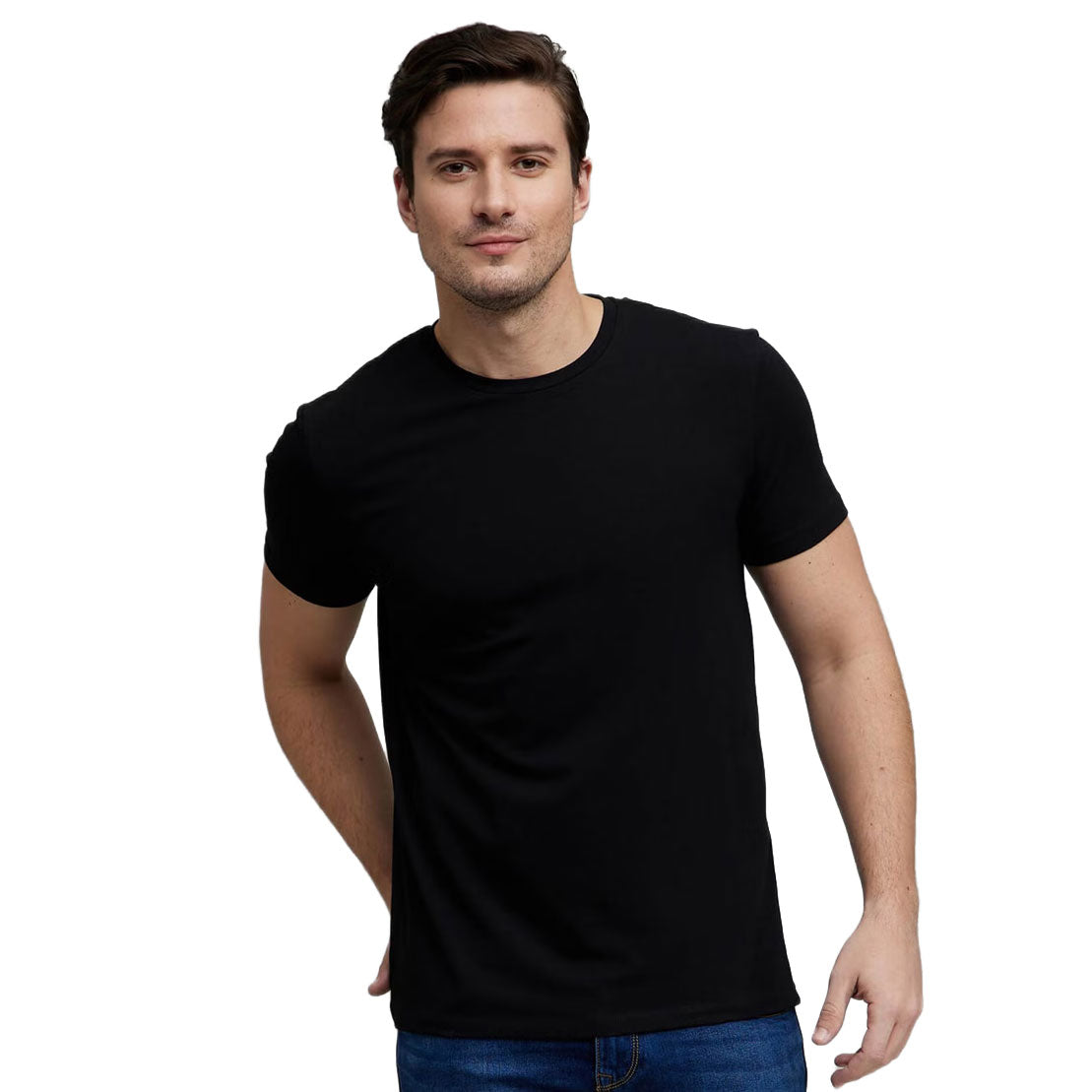 Black Round Neck Tshirt - 100% Cotton