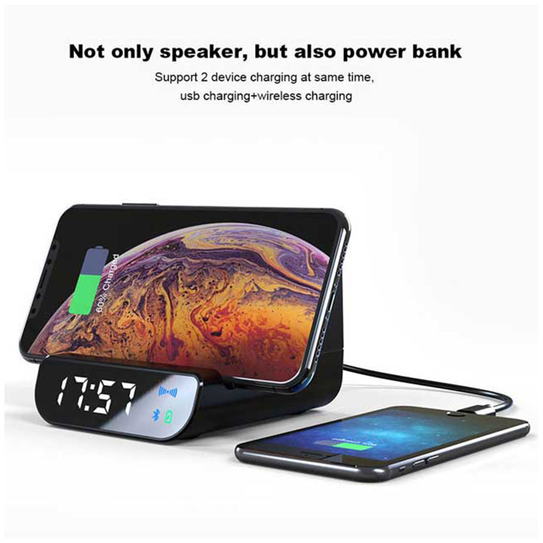 Multi-Functional Wireless Speaker Charger Alarm Clock