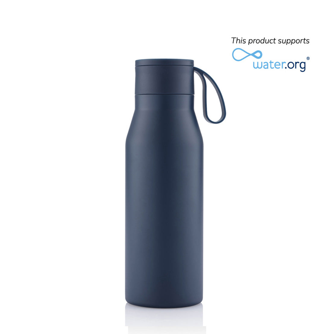 Recycled Stainless Steel Vacuum Bottle With Loop Navy Blue